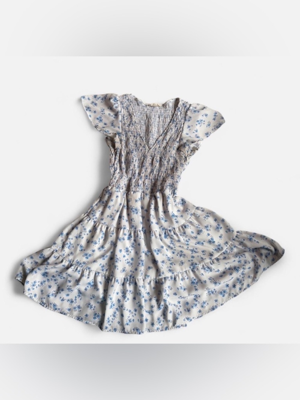 Altar'd State Cream White Mini Dress with Blue Floral Print